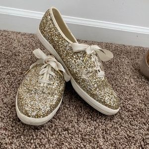 Kate Spade Keds Gold Sparkle Glitter size 8